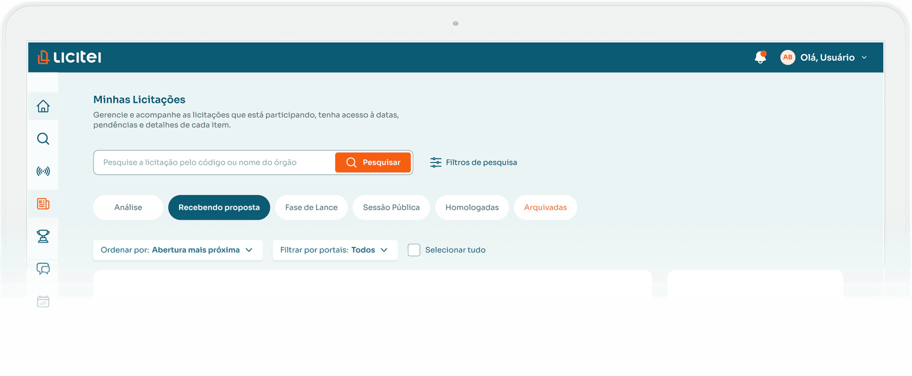 Plataforma Licitei no MacBook