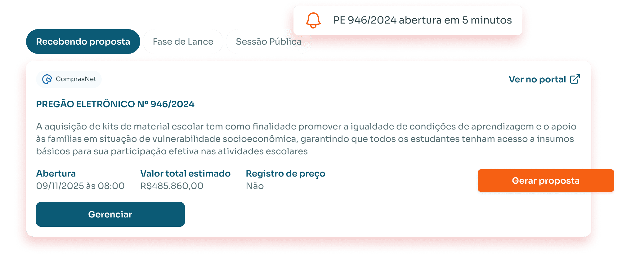 Prévia da plataforma Licitei