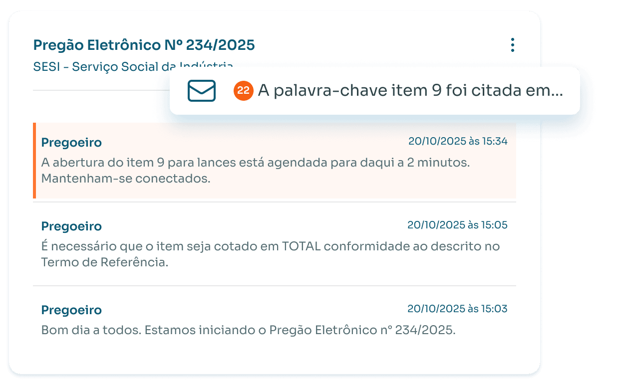 Notificações do monitoramento da Licitei