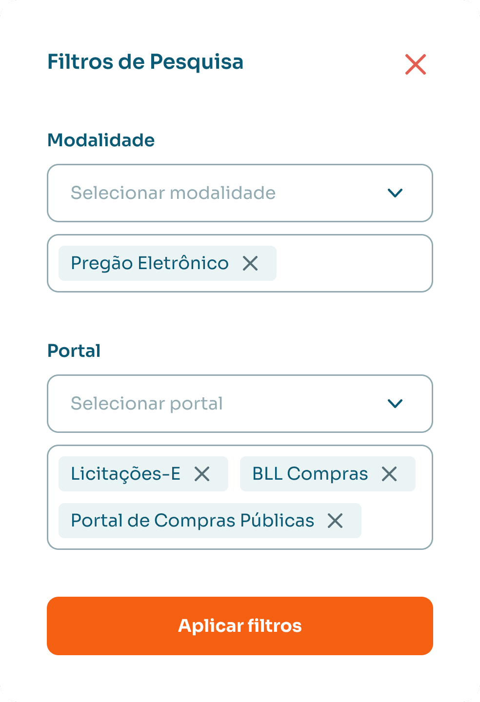 Menu de filtros