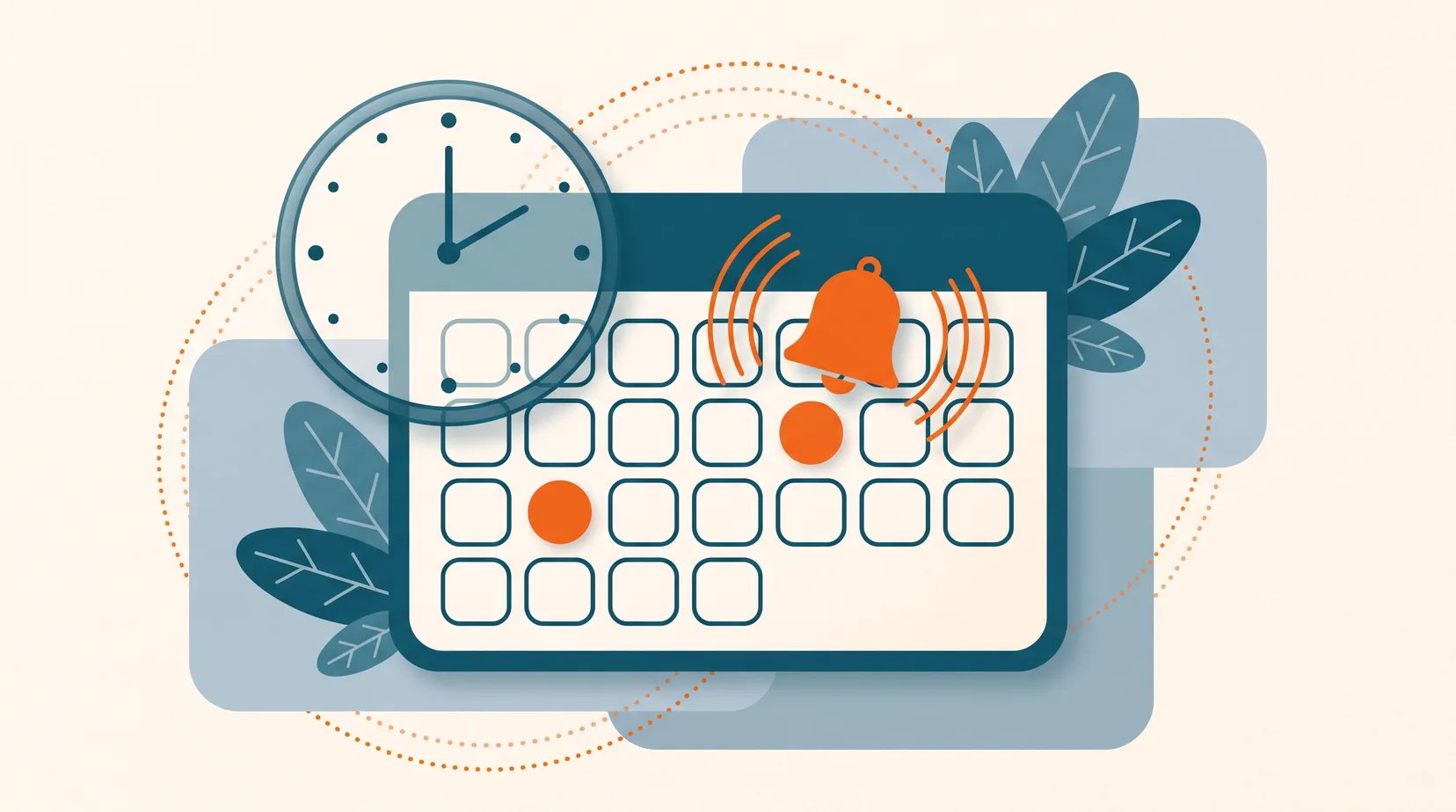Ilustração: calendário com dois prazos marcados e um sino de lembrete acima deles