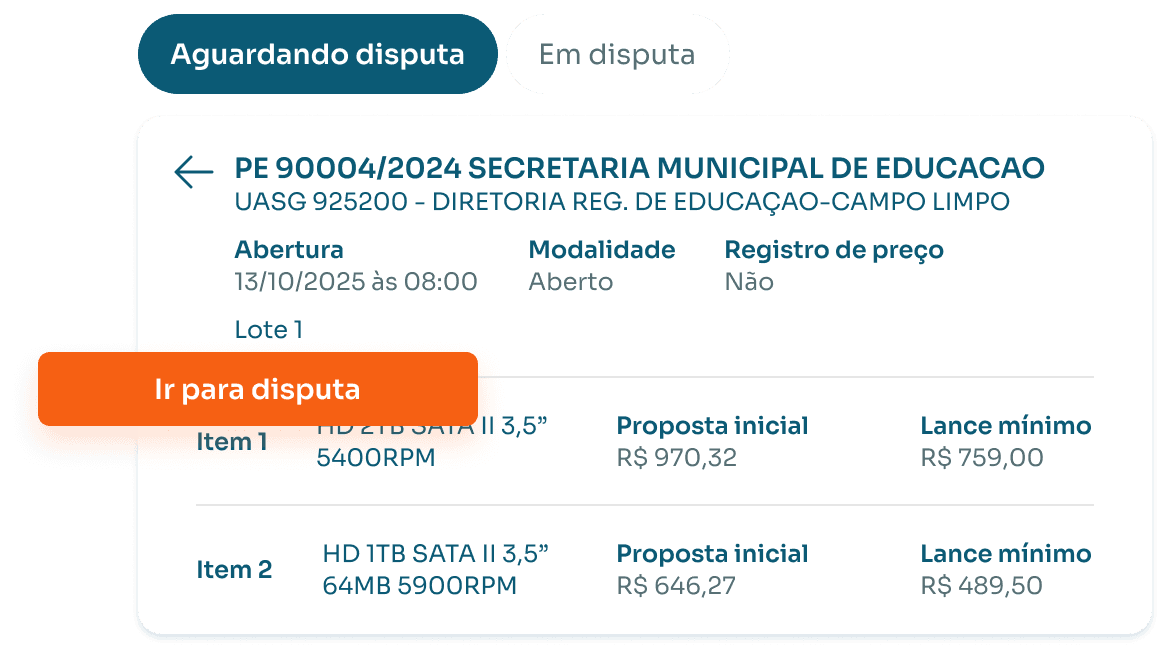 Interface do robô de lances